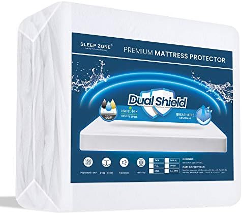  Waterproof Mattress Protector Twin Size, Soft Breathable Cotton Terry Mattress Cover, Washable Noiseless Bed Cover Deep Pocket 8"-21", Twin