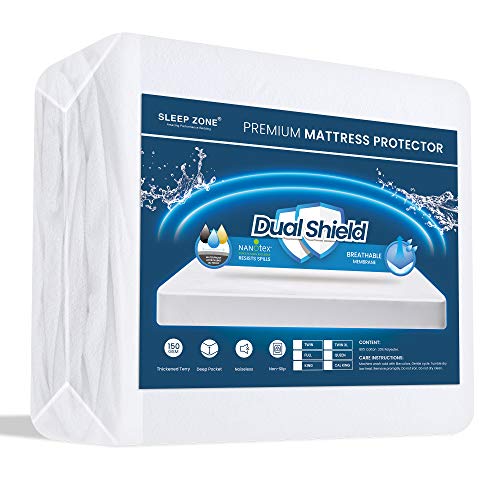  Waterproof Mattress Protector Twin Size, Soft Breathable Cotton Terry Mattress Cover, Washable Noiseless Bed Cover Deep Pocket 8"-21", Twin