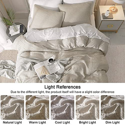 Waffle Weave Duvet Cover Set 100% Cotton Duvet Cover Queen Textured Khaki Duvet Cover Cozy Soft Breathable Queen Duvet Cover Skin-Friendly Luxury Comforter Cover Bedding Set All Season 90"x90"
