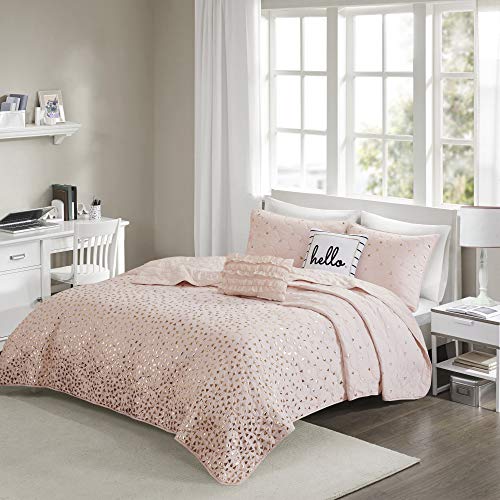  Intelligent Design Zoey Metallic Printed Coverlet Set, Twin/Twin XL, Blush/Rosegold