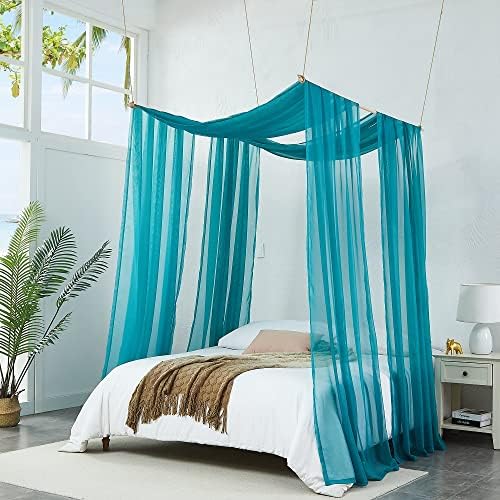 Set Of 2 White & White Canopy Bed Curtains In 55 X 104 Inch Size. 2 Twin Bed Canopy Curtains Can Be Turned Into Kids Bed Tent Or Bed Canopy For Girls. BE White & White 104"