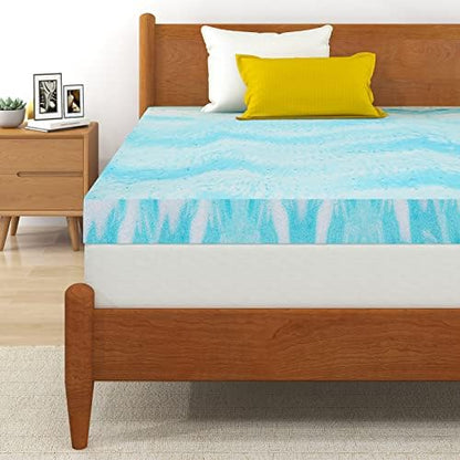 IULULU Mattress Topper, 2 Inch Gel Memory Foam Mattress Topper For Full Size Bed, Blue