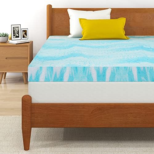  IULULU Mattress Topper, 2 Inch Gel Memory Foam Mattress Topper For Full Size Bed, Blue