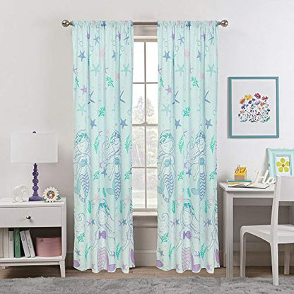  Ystical Mermaid Window Curtains, 48x84, Blue