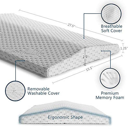  ComfiLife Lumbar Support Pillow For Sleeping Memory Foam Pillow For Back Pain Relief - Side, Back And Stomach Sleepers- Triangle Wedge Bolster Pillow - Bed Rest Pillow (White, Standard)