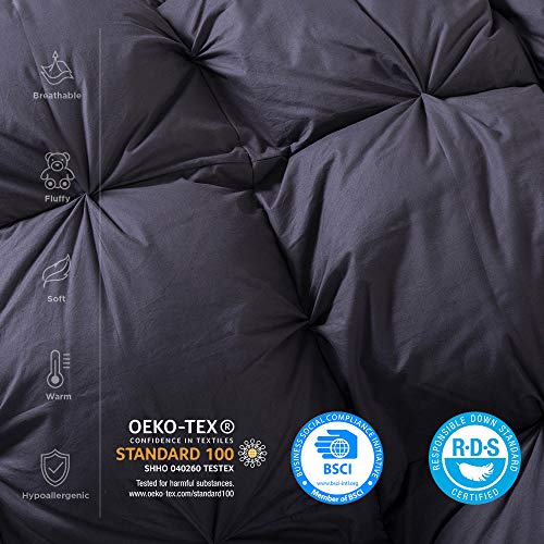 Luxurious All-Season Goose Down Comforter King Size Duvet Insert, Classic Gray, Premium Baffle Box, 1200 Thread Count 100% Egyptian Cotton Cover, 65 Oz Fill Weight (King, Gray)