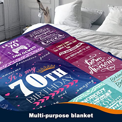  70th Birthday Gifts For Women Blanket 60x50in, 70th Birthday Gifts For Her, 70th Birthday Decorations For Women, 70 Year Old Birthday Gifts For Women Sister Wife Mom Grandma Soft Warm Throw Blanket