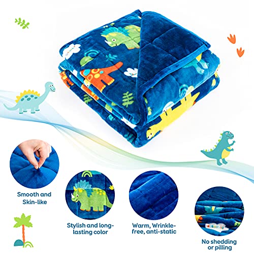  Uttermara Kids Weighted Blanket 5lbs, Dinosaur Fleece Blanket For Kids With 5 Color Options, Ultra Soft And Cozy Kids Blanket, Great For Calming And Sleep 36x 48inch, Blue