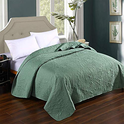  Super Soft Solid Single Bed Quilt Bedspread Comforter Bed Cover, Floral Pattern, Sage, Full/Queen