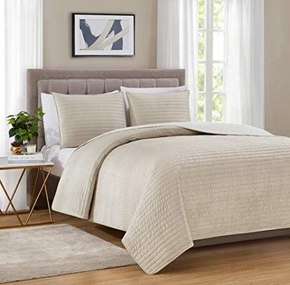 BOURINA Velvet Sherpa Blanket Quilt, Super Plush Quilt 3-Piece Bedding Large Double-Sided Plush Comfort Softest Quilt Sets, Queen 90×94" Light Grey