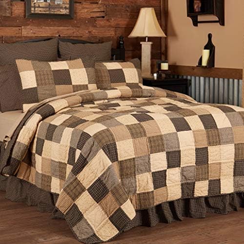  VHC Brands Kettle Grove Queen Quilt 94Wx94L Primitive Country Patchwork Design, Country Black And Creme