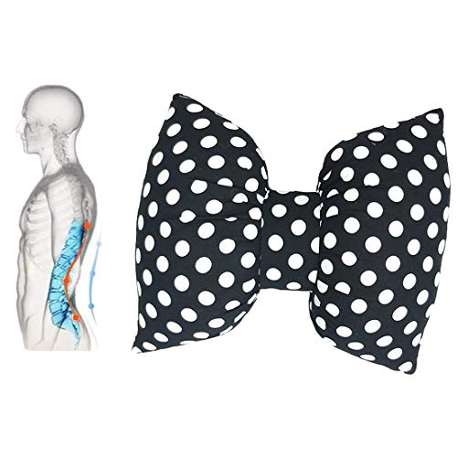  Wishlanlan 1 Pcs Bowknot Shape Lumbar Support Back Cushion For Lower Back Pain Relief- Ideal Back Pillow For Computer/Office Chair, Car Seat (Black + White Spots,Back Cushion)