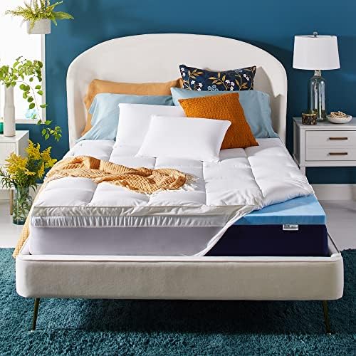  Sleep Innovations Dual Layer 4 Inch Memory Foam Mattress Topper, Queen Size, Ultra Soft Support, 3 Inch Cooling Gel Memory Foam Plus 1 Inch Fluffy Pillow Top Cover