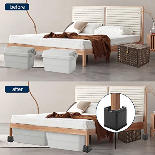  COLAZ Adjustable Bed Risers, Elevation In Heights Of 4 Inch Heavy Duty Furniture Risers For A Variety Of Sofa Table Couch Foot (4-Piece Set)