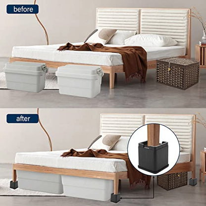  COLAZ Adjustable Bed Risers, Elevation In Heights Of 4 Inch Heavy Duty Furniture Risers For A Variety Of Sofa Table Couch Foot (4-Piece Set)