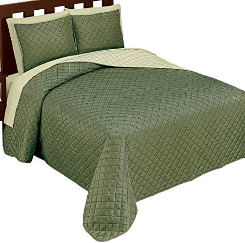  Assic Diamond Reversible Bedspread With Elegant Quilted Texture, Solid Colors - Machine Washable