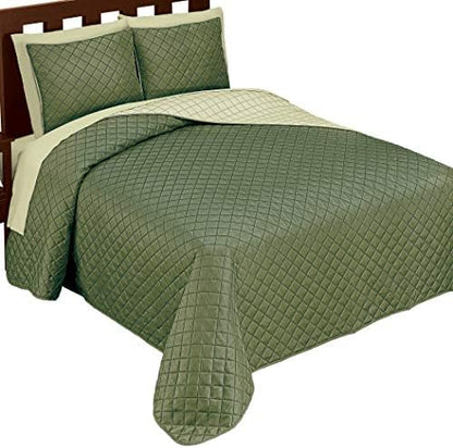  Assic Diamond Reversible Bedspread With Elegant Quilted Texture, Solid Colors - Machine Washable