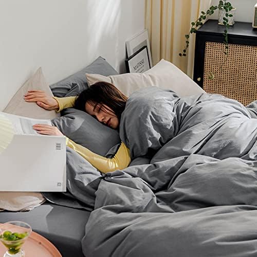  OTOB Green Jersey Duvet Cover Twin Comforter Cover Solid Aesthetic Bedding Set With 2 Pillowcases, 3pcs Jersey Knit Cotton Duvet Cover Set(Green,Twin)