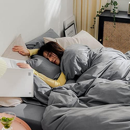 OTOB Green Jersey Duvet Cover Twin Comforter Cover Solid Aesthetic Bedding Set With 2 Pillowcases, 3pcs Jersey Knit Cotton Duvet Cover Set(Green,Twin)