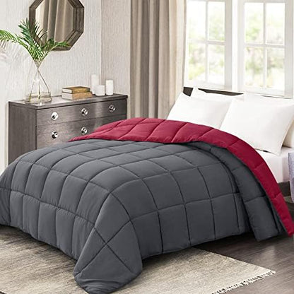  Queen Lightweight Comforter Gray - All Season Down Alternative Bed Comforter Summer Duvet Insert Quilted Reversible Comforters Full/Queen Size Dark Gray/Light Grey