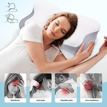  Liipoo Cervical Neck Pillow For Neck And Shoulder Pain Relief With Silk Pillow Cases, Ergonomic Orthopedic Memory Foam Neck Pain Pillow,Contoured Support Pillows For Side,Back And Stomach Sleepers