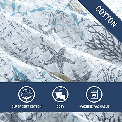  Tommy Bahama - King Quilt Set, Reversible Cotton Bedding With Matching Shams, Lightweight Home Decor For All Seasons (Beach Bliss Grey, King)