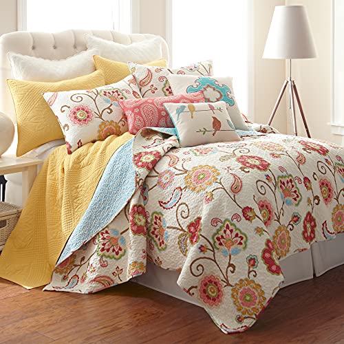  Ashbury Spring Full/Queen Cotton Quilt Set Ivory, Coral, Beige, Teal, Multi
