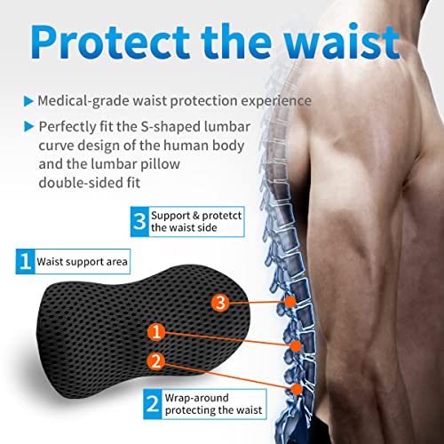  MIKIROY Lumbar Support Pillow For Office Chair And Car Seat, Memory Foam Lower Back Pillow, Neo Cushion For Low Back Pain Relief (Black, Mesh)