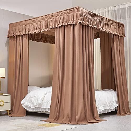  VETHIN Elastic Roof Style Four Corner Post Princess Bed Canopy Curtains Cozy Breathable Tent Canopy Mosquito Net For Girls & Adults Bedroom Decoration(Black, 47-53" W*78" L*82"*H/(Twin-Full))