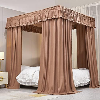  VETHIN Elastic Roof Style Four Corner Post Princess Bed Canopy Curtains Cozy Breathable Tent Canopy Mosquito Net For Girls & Adults Bedroom Decoration(Black, 47-53" W*78" L*82"*H/(Twin-Full))