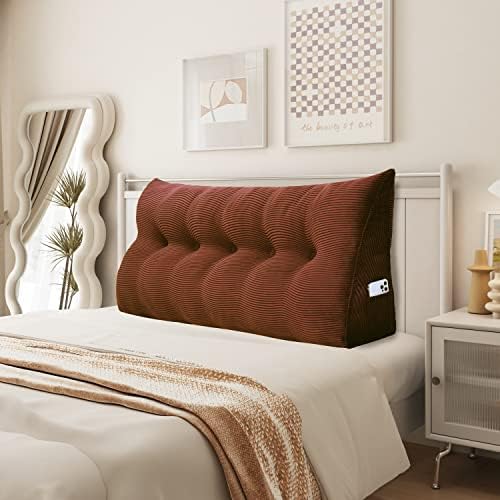  YXCSELL Headboard Wedge Pillow Triangular Bolster Pillows For Daybed Sofa Cushion Corduroy Large Support Backrest Bedrest Reading Pillow Lumbar Positioning Upholstered (Grey,Twin)