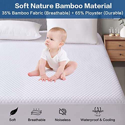  Queen Size Waterproof Mattress Protector Premium Cooling Bamboo Breathable Ultra Soft Quiet Mattress Pad Cover,18 Inch Deep Pocket Fitted 8"-21",Machine Washable