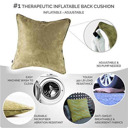  BodyRyzm QiPillow - Pain Relieving Ergonomic & Orthopedic Back Lumbar & Posture Support Sitting Cushion For Chair, Couch, Bed | Versatile, Firm & Adjustable Orthopedic Seat Throw Pillow (Sage)