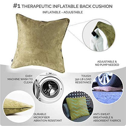  BodyRyzm QiPillow - Pain Relieving Ergonomic & Orthopedic Back Lumbar & Posture Support Sitting Cushion For Chair, Couch, Bed | Versatile, Firm & Adjustable Orthopedic Seat Throw Pillow (Sage)