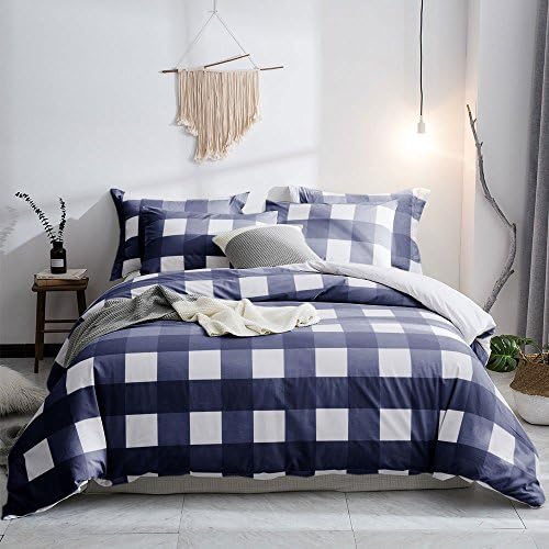  Cotton Duvet Cover Set, 100% Cotton Yarn Dyed Plaid Check Duvet Cover With 2 Pillowshams - Full/Queen Red