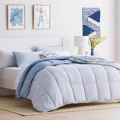  LINENSPA All Season Hypoallergenic Down Alternative Microfiber Comforter, Oversized King, Light Blue/White