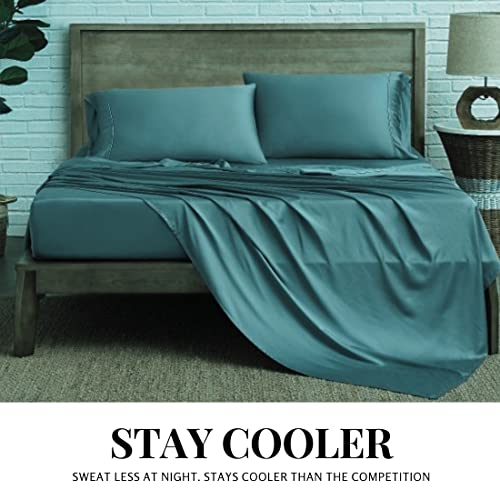  Bedding Sheets & Pillowcases – 100% Bamboo Deep Pockets, Hotel Luxury Extra Soft Breathable Cooling Bed Sheets, Fade Resistant, Secure To Mattress Straps– 5 Pieces (Queen, Gray)