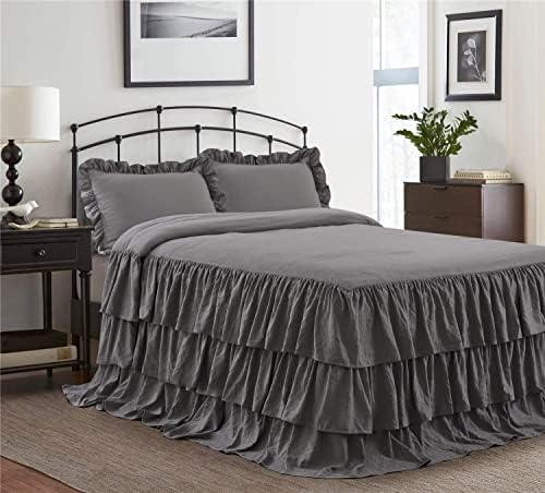  3 Piece Ruffle Skirt Bedspread Set King - Camel 30 Inches Drop Ruffled Style Bed Skirt Coverlets Bedspreads Dust Ruffles - Bedding Collections King Size - 1 Bedspread, 2 Standard Shams (Echo)