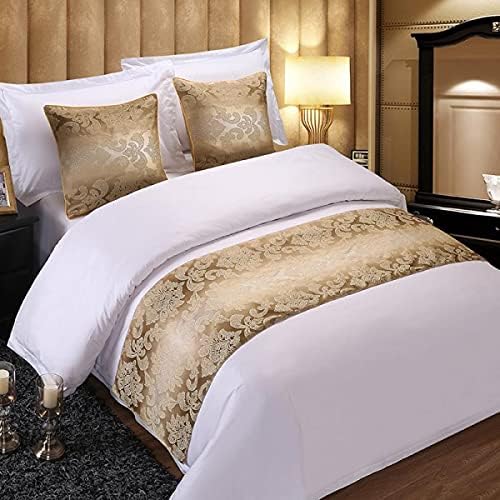  QFWMCW Golden Flower Bed Runner Bed Runner Hotel Satin Jacquard Bed Cover Bed Scarves Bedding Scarf Protection Decoration For Bedspread Pillowcase King Size