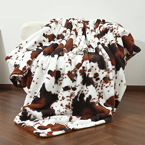  RYNGHIPY Cow Blanket Lightweight Soft Cow Print Sofa Bed Travel Blankets Warm Coffee Cow Throw Blanket For Baby Kids Girls Boys Adults (Coffee, 51''x63'')