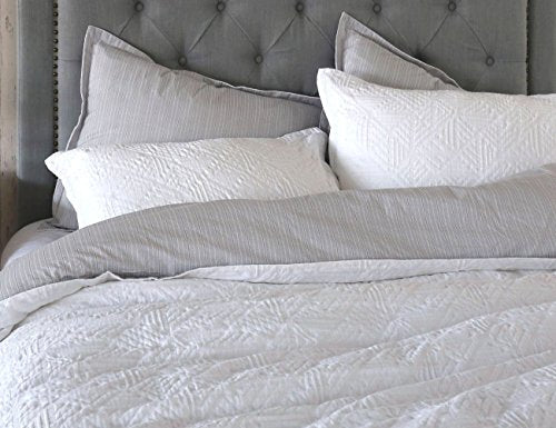  Meadow Park Matelasse Duvet Cover Set, 100% Cotton, Pre-Washed, Soft & Cozy, Woven Jacquard Textured, Modern Geo Design Bedding Set, King, White