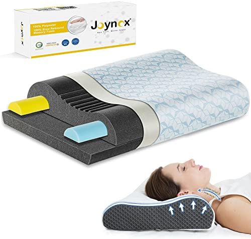  Joynox Memory Foam Pillow, Adjustable Contour Pillow For Neck Pain, Orthopedic Support Cervical Pillow For Sleeping, Ergonomic Bed Pillow For Back, Side, Stomach Sleepers, Grey Large