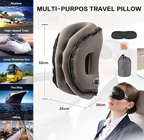  Kimiandy Inflatable Travel Pillow,Inflatable Neck Air Pillow For Sleeping To Avoid Neck And Shoulder Pain,Used For Airplanes/Cars/Buses/Trains/Office Napping (Dark Grey)