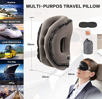  Kimiandy Inflatable Travel Pillow,Inflatable Neck Air Pillow For Sleeping To Avoid Neck And Shoulder Pain,Used For Airplanes/Cars/Buses/Trains/Office Napping (Dark Grey)