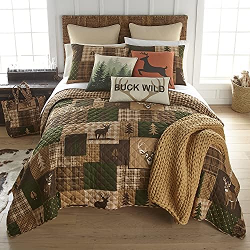  Full/Queen Bedding Set - 3 Piece - Green Forest Lodge Quilt Set With Full/Queen Quilt And Two Standard Pillow Shams - Fits Queen Size And Full Size Beds - Machine Washable