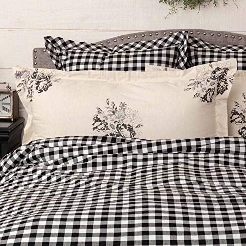  Lydia Black Floral Queen Bed Skirt, 16" Drop, Vintage Farmhouse Boho Style Flower Print Bedding, Cream & Black Dust Ruffle