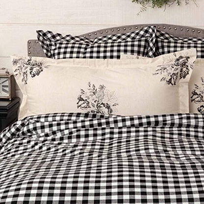  Lydia Black Floral Queen Bed Skirt, 16" Drop, Vintage Farmhouse Boho Style Flower Print Bedding, Cream & Black Dust Ruffle