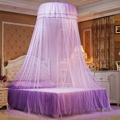  Petforu Mosquito Net Dome, Princess Bed Canopies Netting Elegant Lace With 2 Butterflies For Decor - Purple