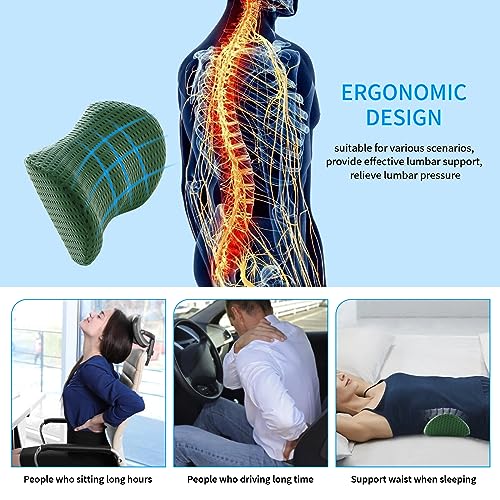  FOUSUPDT Lumbar Pillow, Memory Foam Lumbar Support Pillow For Office Chair And Car Seat, Back Support Pillow For Lower Back Pain Relief, Support Cushion Back Pillow For Sleeping, Driving(Dark Green)
