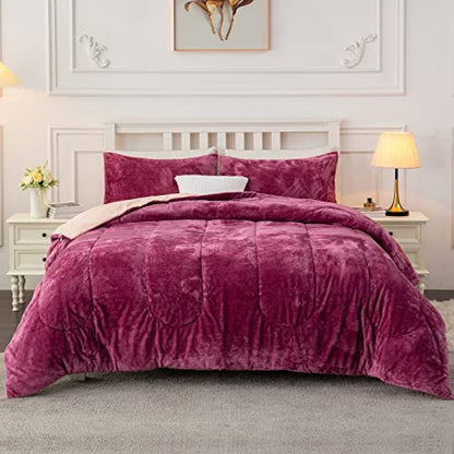  Faux Fur Twin Comforter, Cozy Fluffy Fuzzy Bed Comforter, Easy Care And Machine Washable, Plush Comforter Suit For All Season (Twin, Pink Bean Paste)